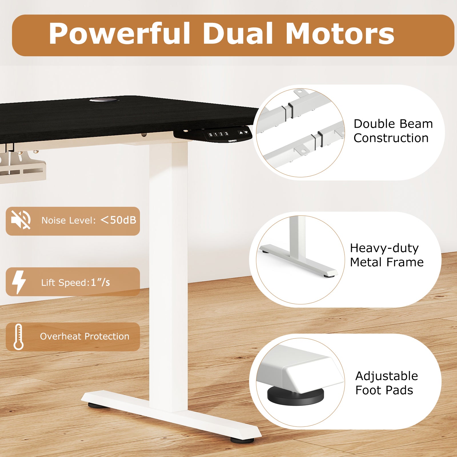 Electric Standing Desk Height Adjustable with 3 Memory Heights Black-S, Black Standing Desks at Gallery Canada