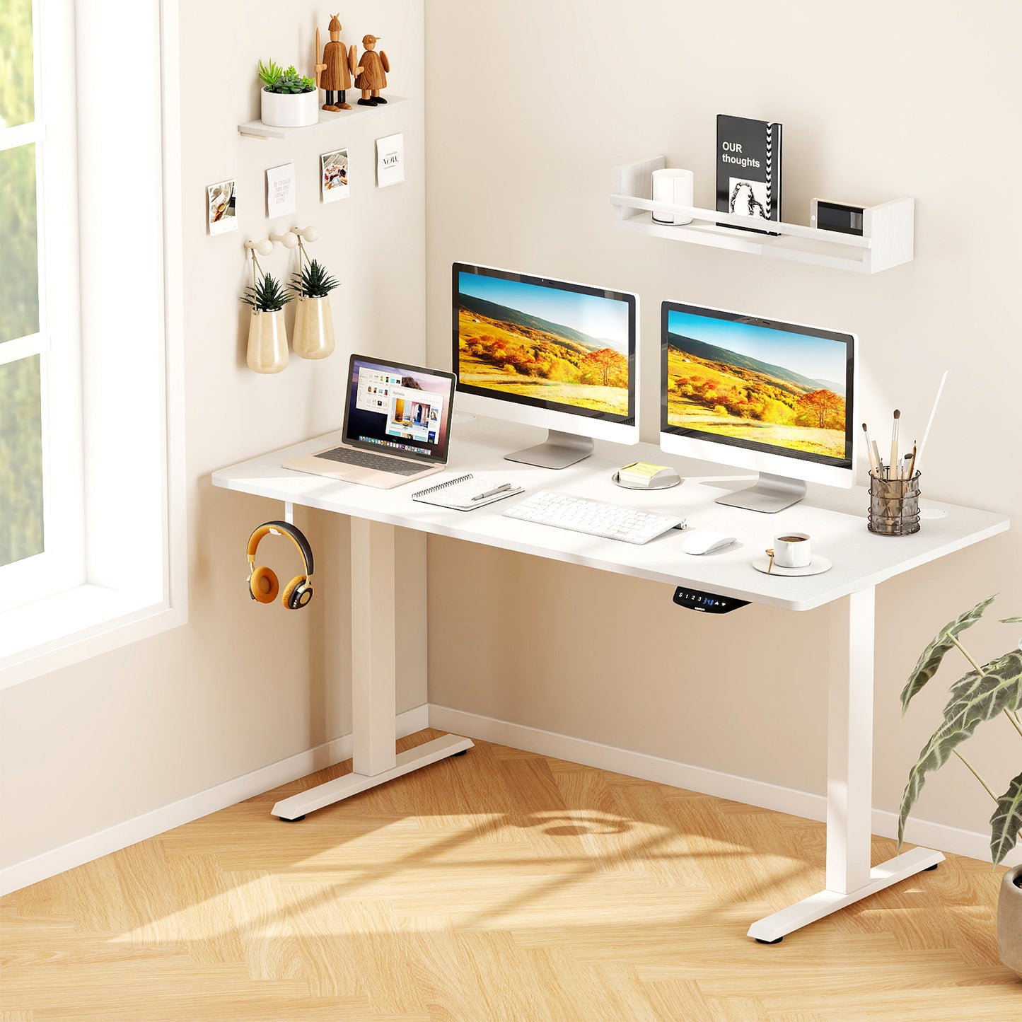 Electric Standing Desk Height Adjustable with 3 Memory Heights White-L, White