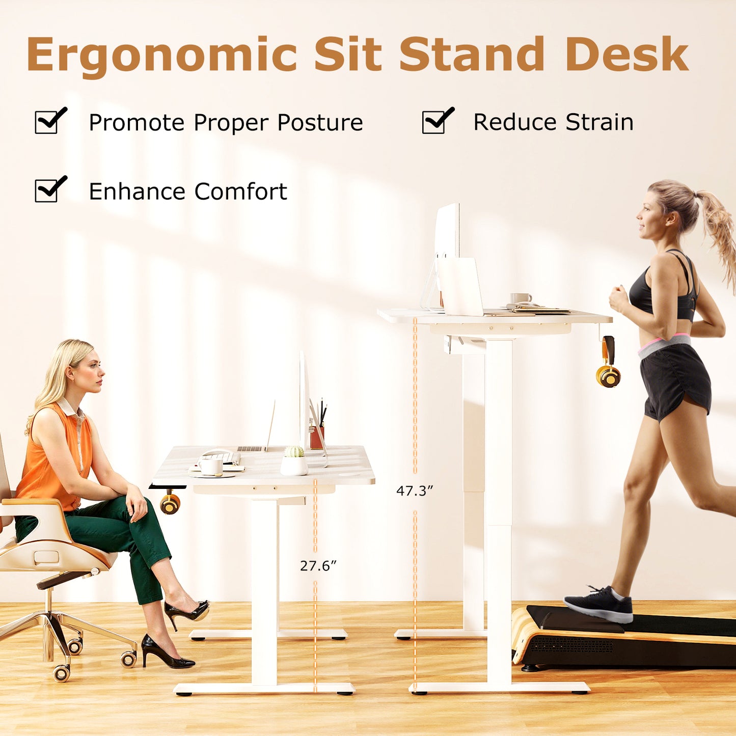 Electric Standing Desk Height Adjustable with 3 Memory Heights White-L, White