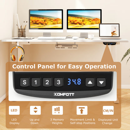 Electric Standing Desk Height Adjustable with 3 Memory Heights White-L, White