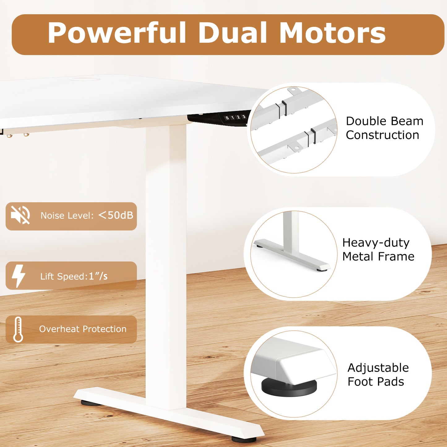 Electric Standing Desk Height Adjustable with 3 Memory Heights White-L, White