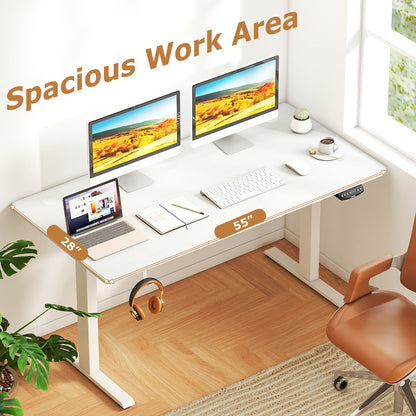 Electric Standing Desk Height Adjustable with 3 Memory Heights White-L, White