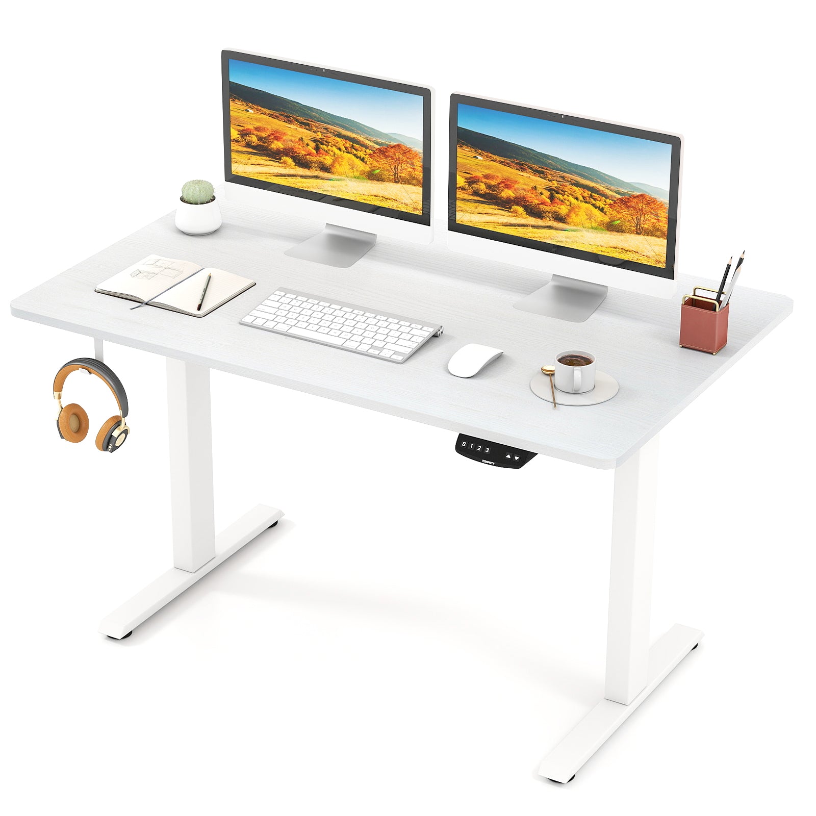 Electric Standing Desk Height Adjustable with 3 Memory Heights White-M, White Standing Desks at Gallery Canada