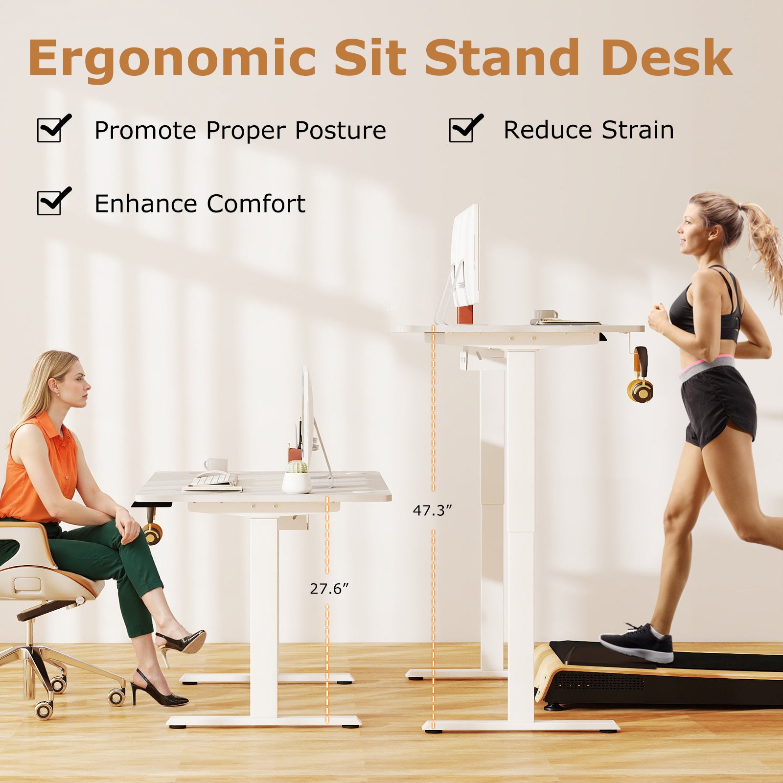 Electric Standing Desk Height Adjustable with 3 Memory Heights White-M, White Standing Desks at Gallery Canada
