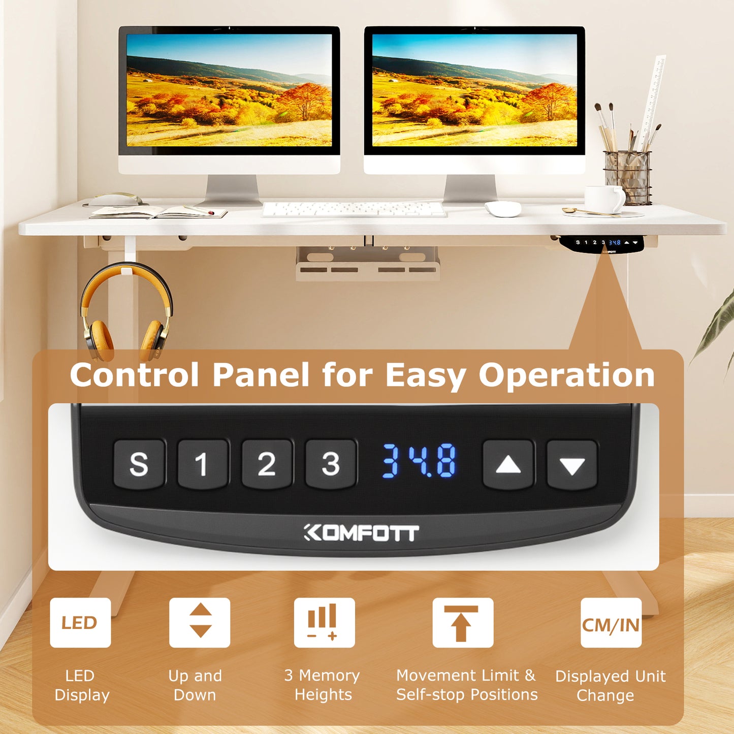 Electric Standing Desk Height Adjustable with 3 Memory Heights White-M, White Standing Desks at Gallery Canada