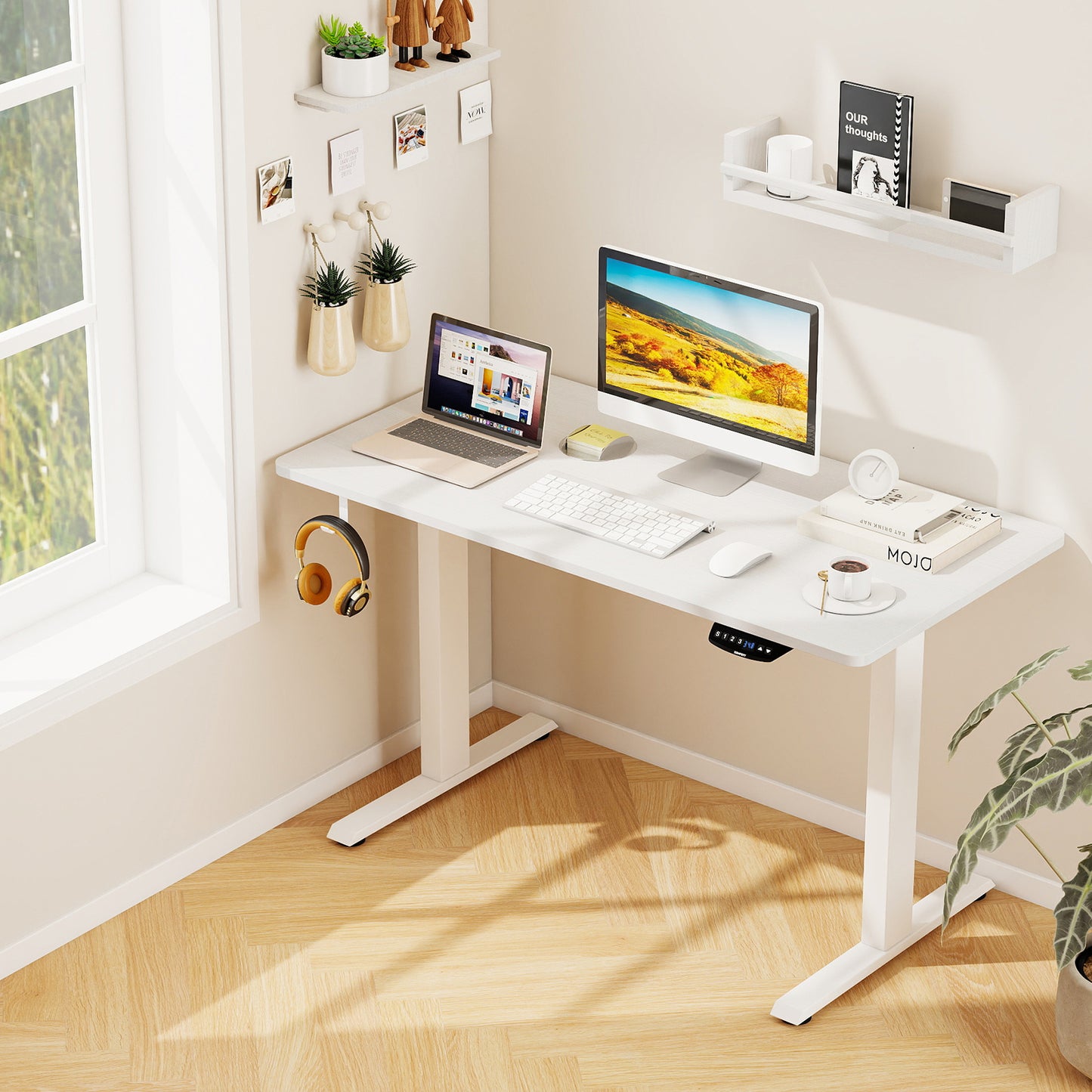 Electric Standing Desk, Height Adjustable, 3 Memory, -S, White Standing Desks at Gallery Canada