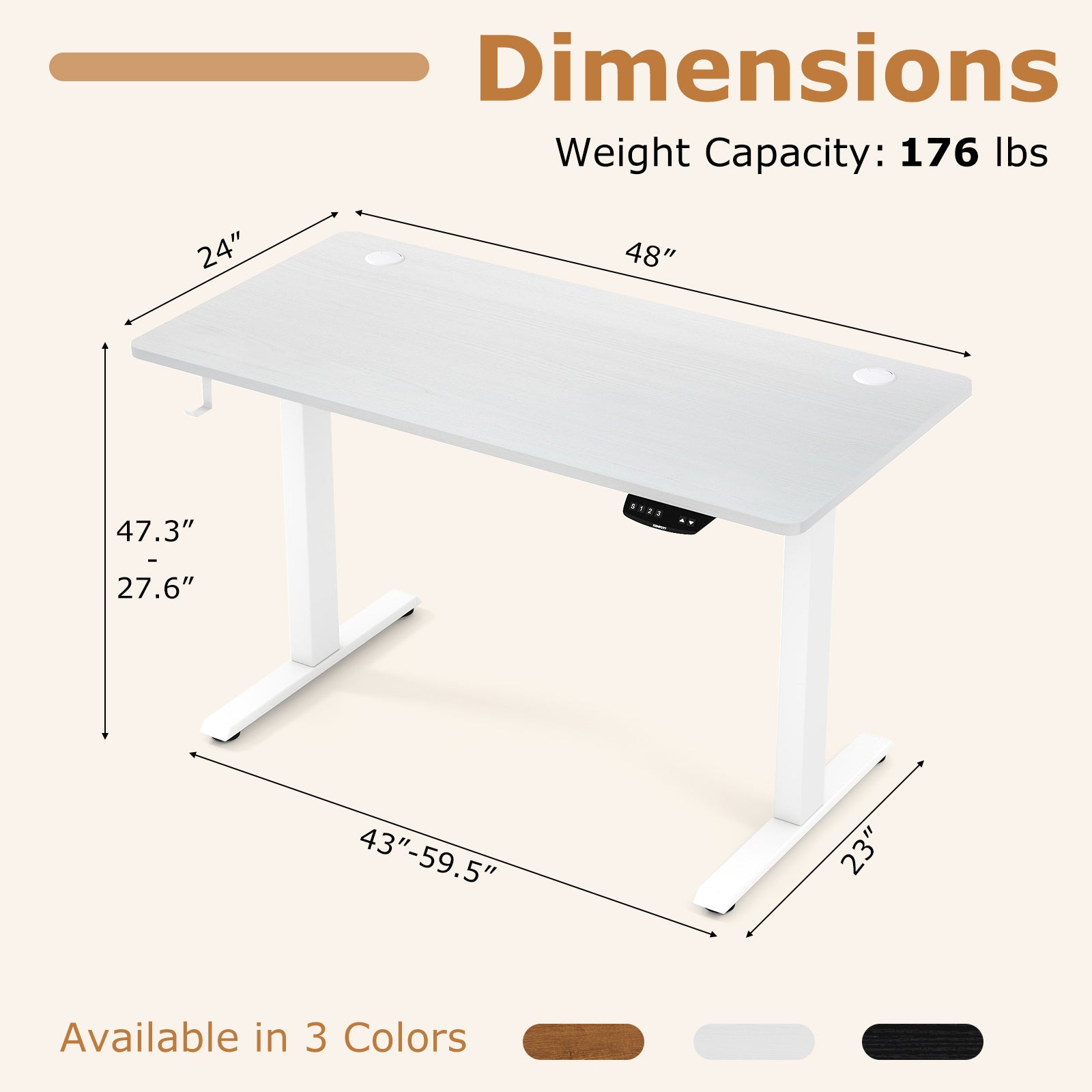 Electric Standing Desk, Height Adjustable, 3 Memory, -S, White Standing Desks at Gallery Canada