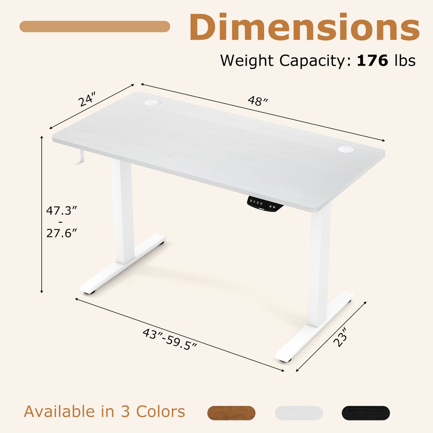 Electric Standing Desk, Height Adjustable, 3 Memory, -S, White Standing Desks at Gallery Canada