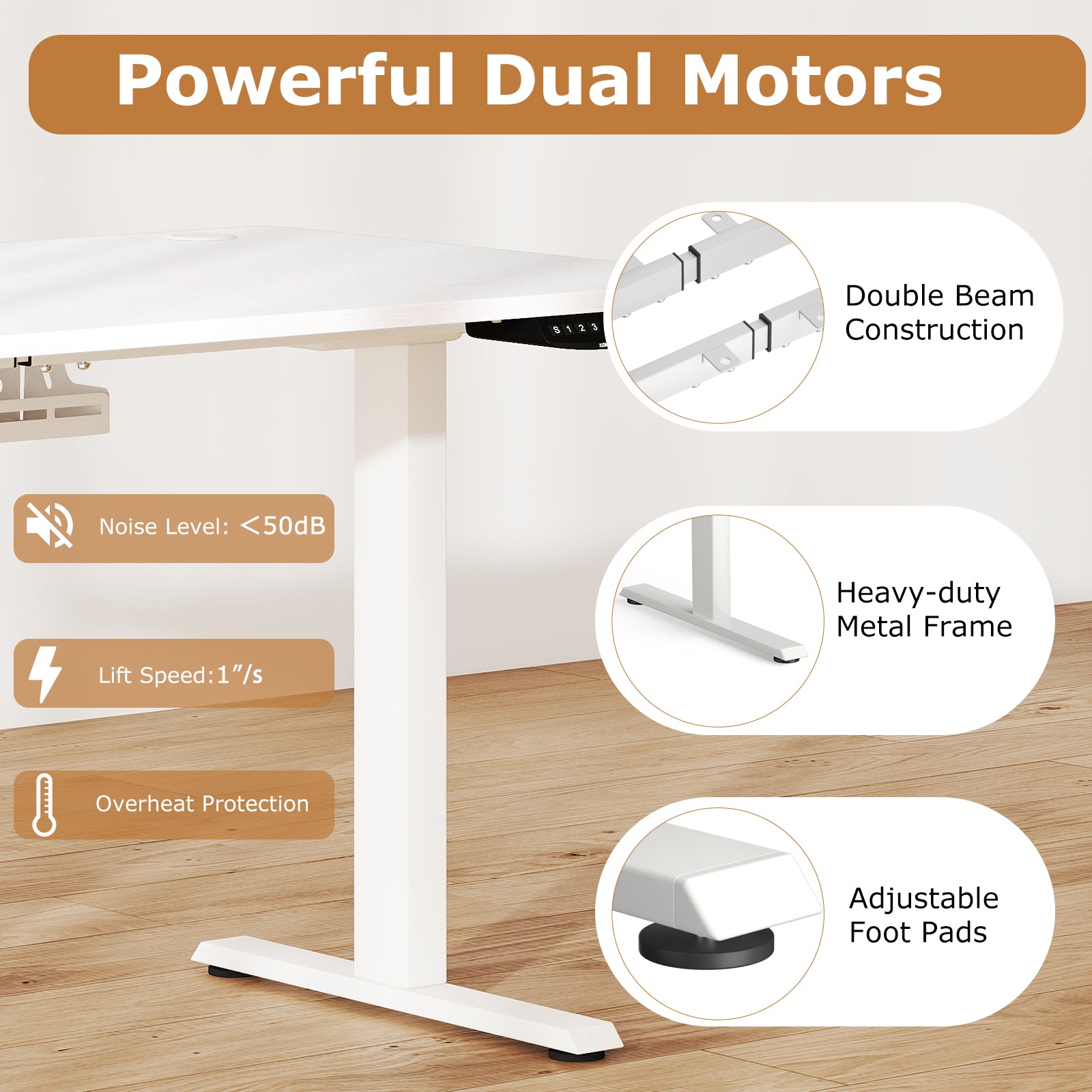 Electric Standing Desk, Height Adjustable, 3 Memory, -S, White Standing Desks at Gallery Canada