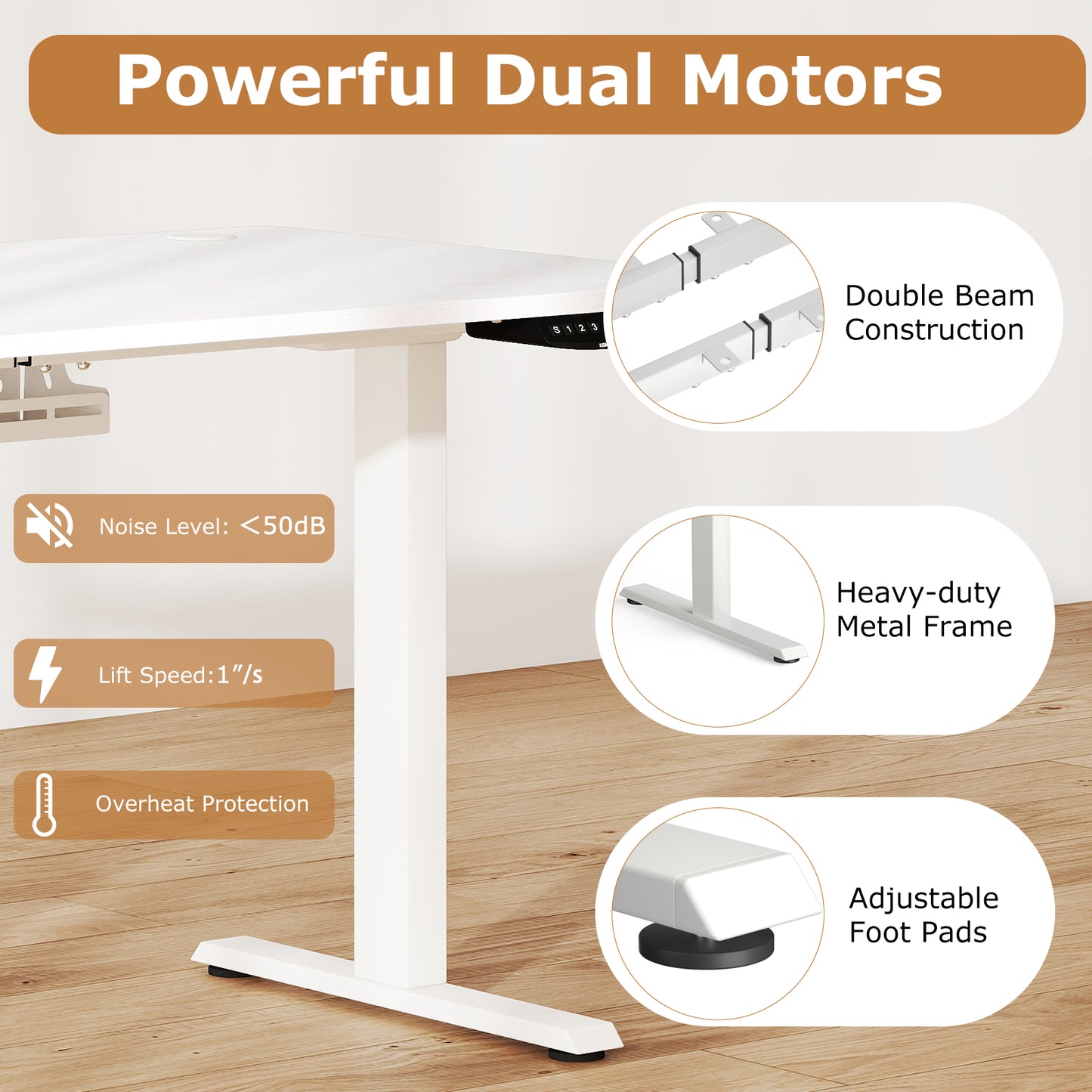 Electric Standing Desk, Height Adjustable, 3 Memory, -S, White Standing Desks at Gallery Canada