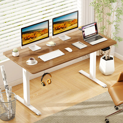 Electric Standing Desk, Height Adjustable, 3 Memory Heights, Walnut Standing Desks at Gallery Canada