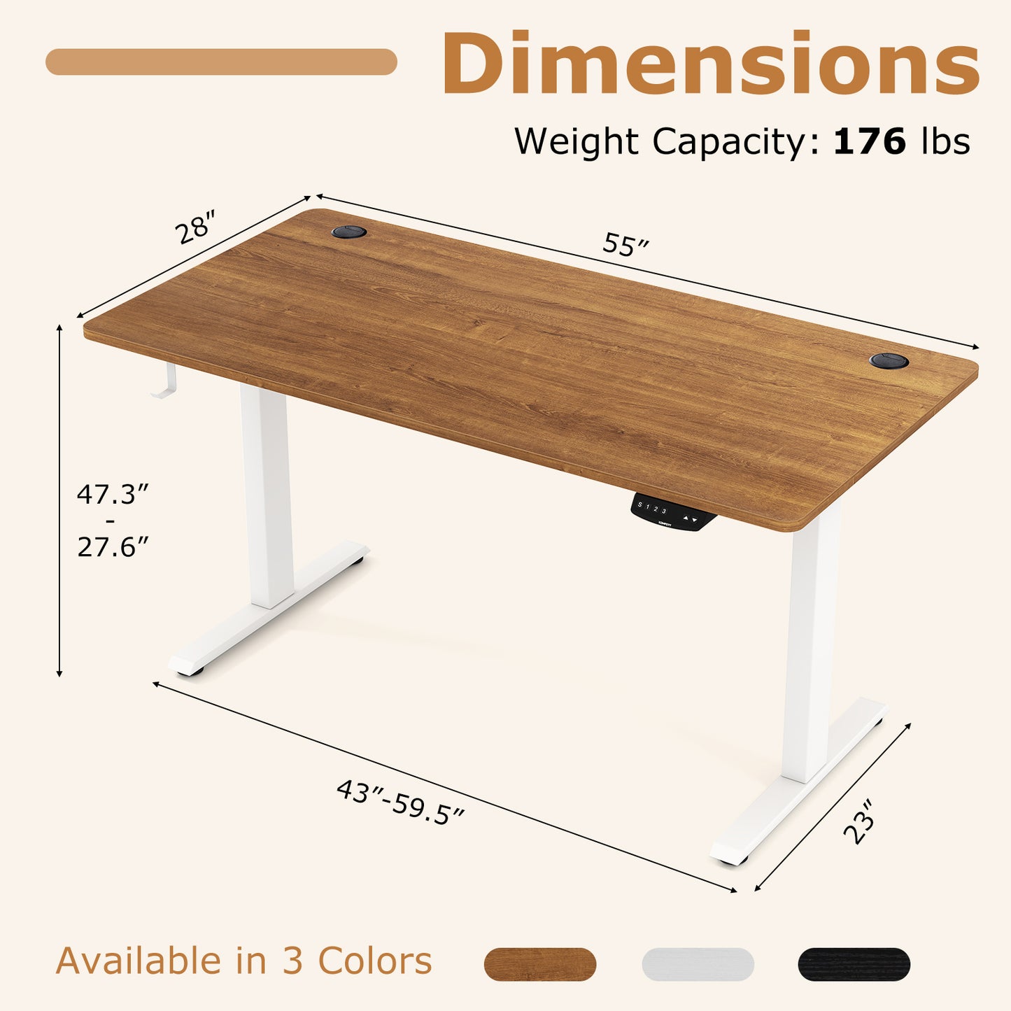 Electric Standing Desk, Height Adjustable, 3 Memory Heights, Walnut Standing Desks at Gallery Canada