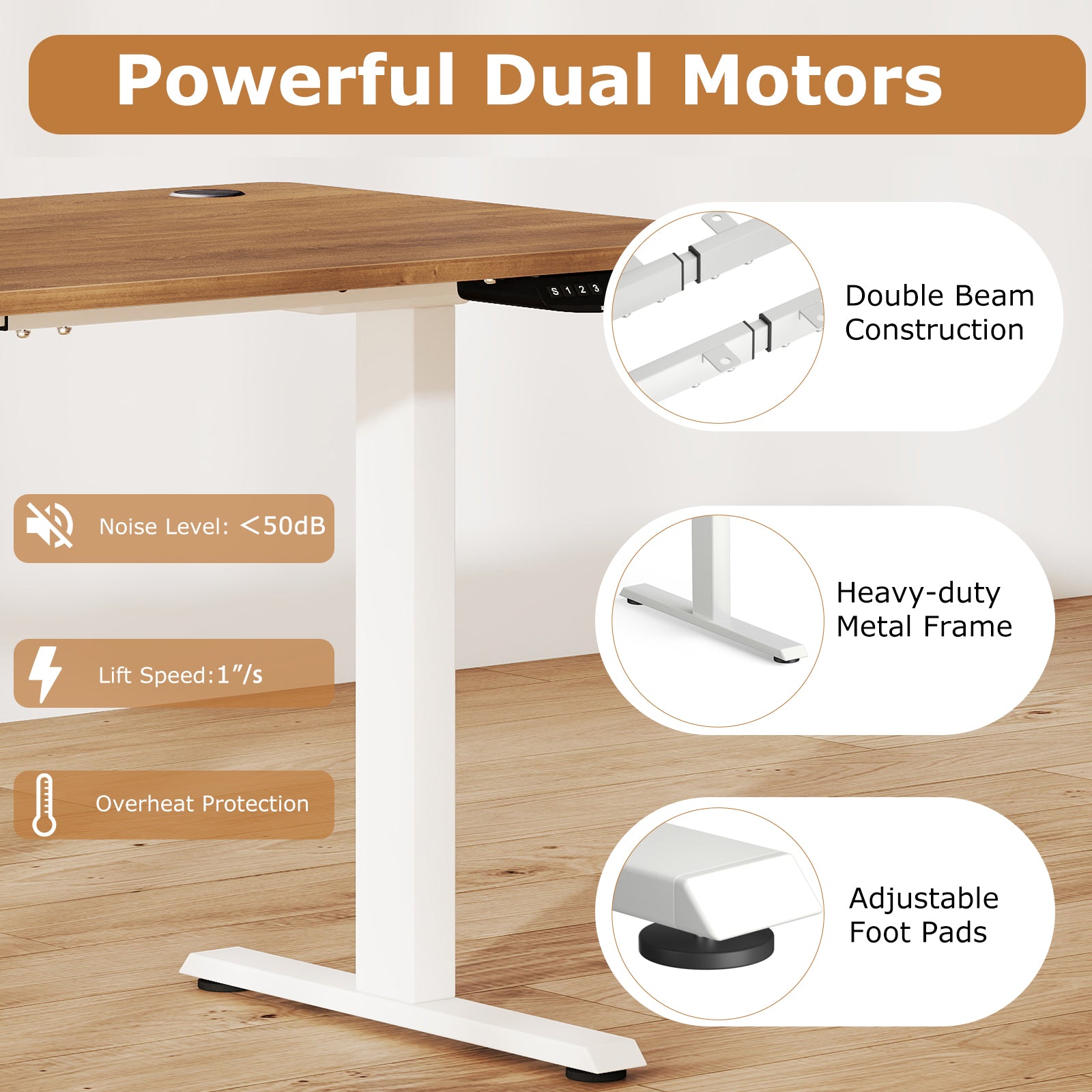 Electric Standing Desk, Height Adjustable, 3 Memory Heights, Walnut Standing Desks at Gallery Canada