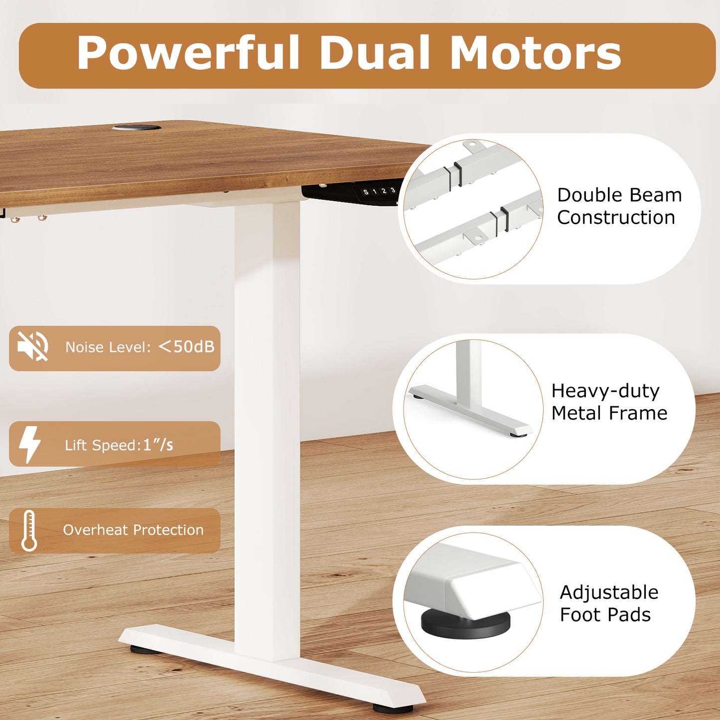 Electric Standing Desk, Height Adjustable, 3 Memory Heights, Walnut Standing Desks at Gallery Canada