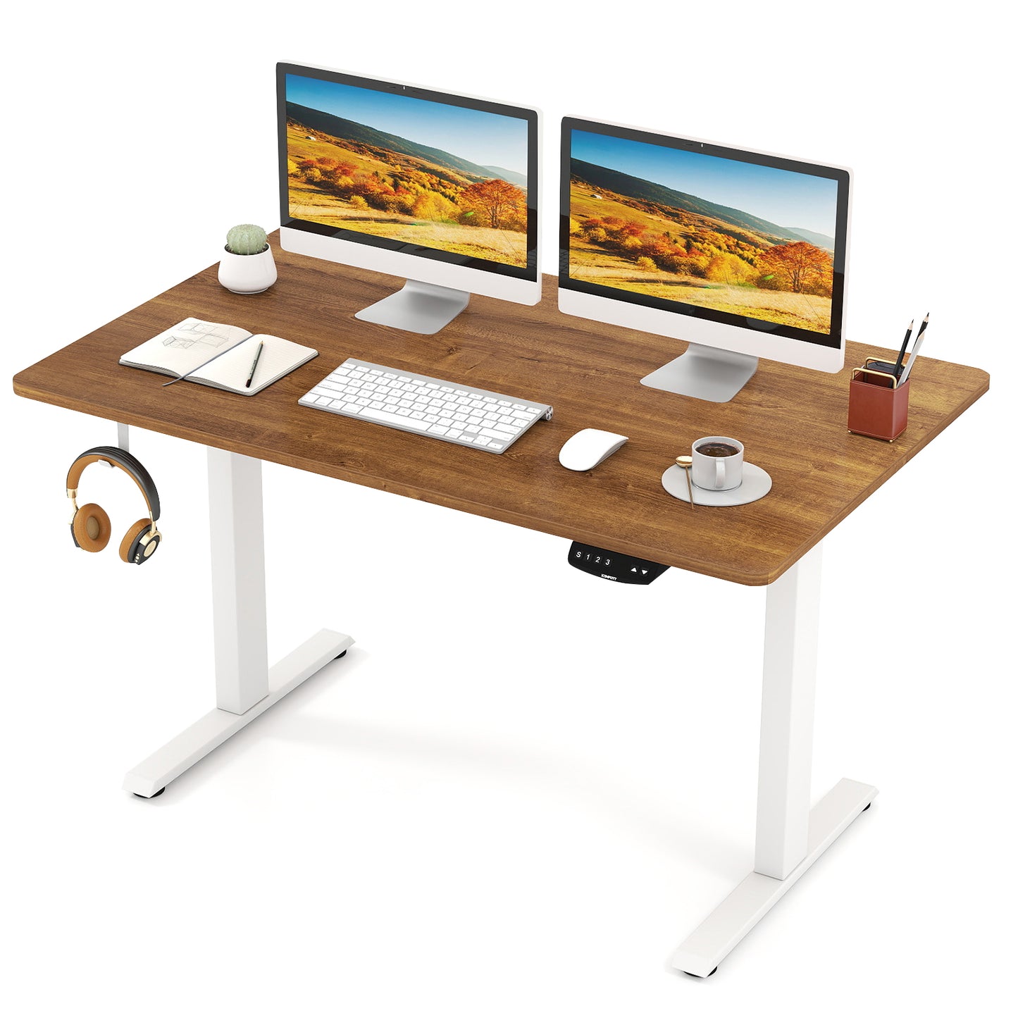 Electric Standing Desk, Adjustable Height, 3 Memory, Walnut Standing Desks at Gallery Canada