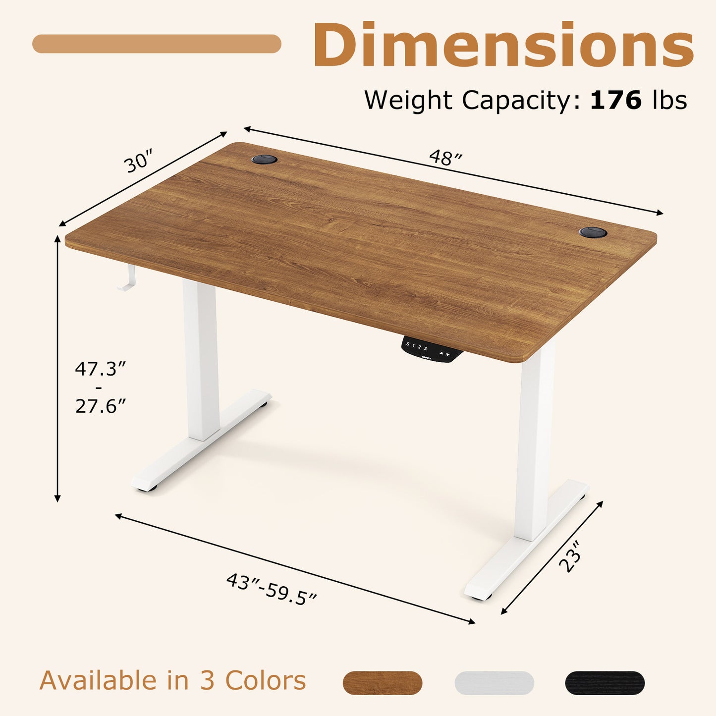 Electric Standing Desk, Adjustable Height, 3 Memory, Walnut Standing Desks at Gallery Canada