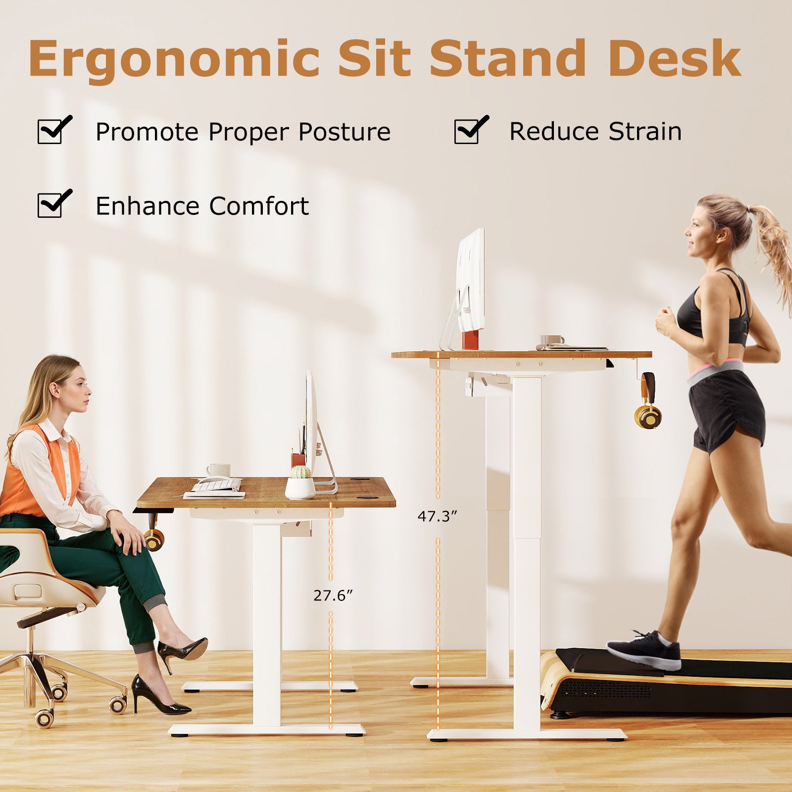 Electric Standing Desk, Adjustable Height, 3 Memory, Walnut Standing Desks at Gallery Canada