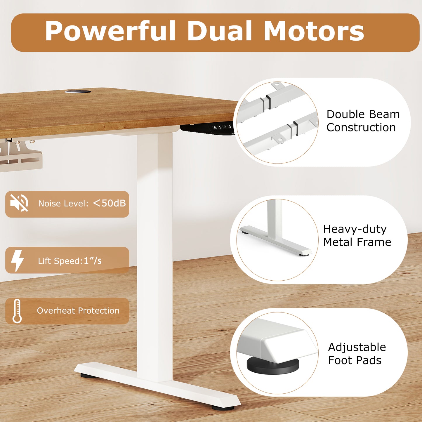 Electric Standing Desk, Adjustable Height, 3 Memory, Walnut Standing Desks at Gallery Canada