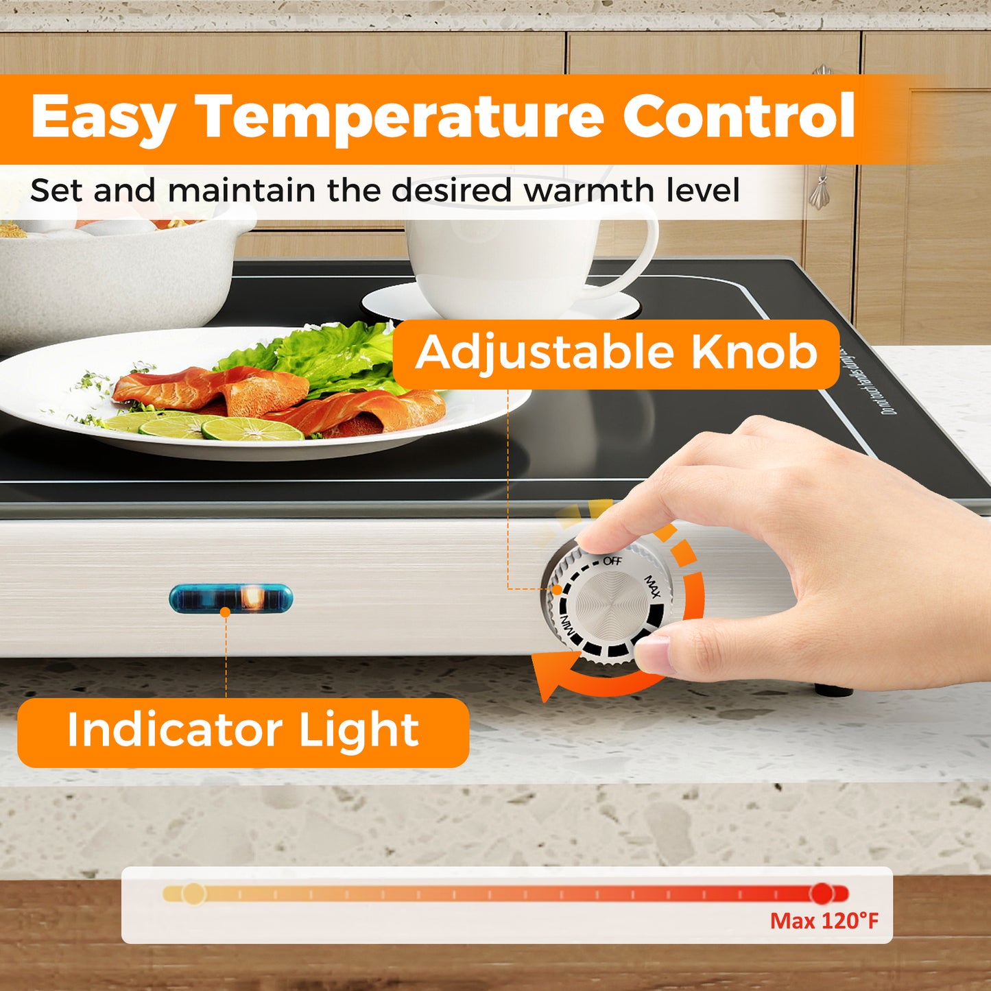 Electric Warming Tray with Adjustable Temperature and Built-In Handles Tempered Glass Food Warmers & Burners at Gallery Canada
