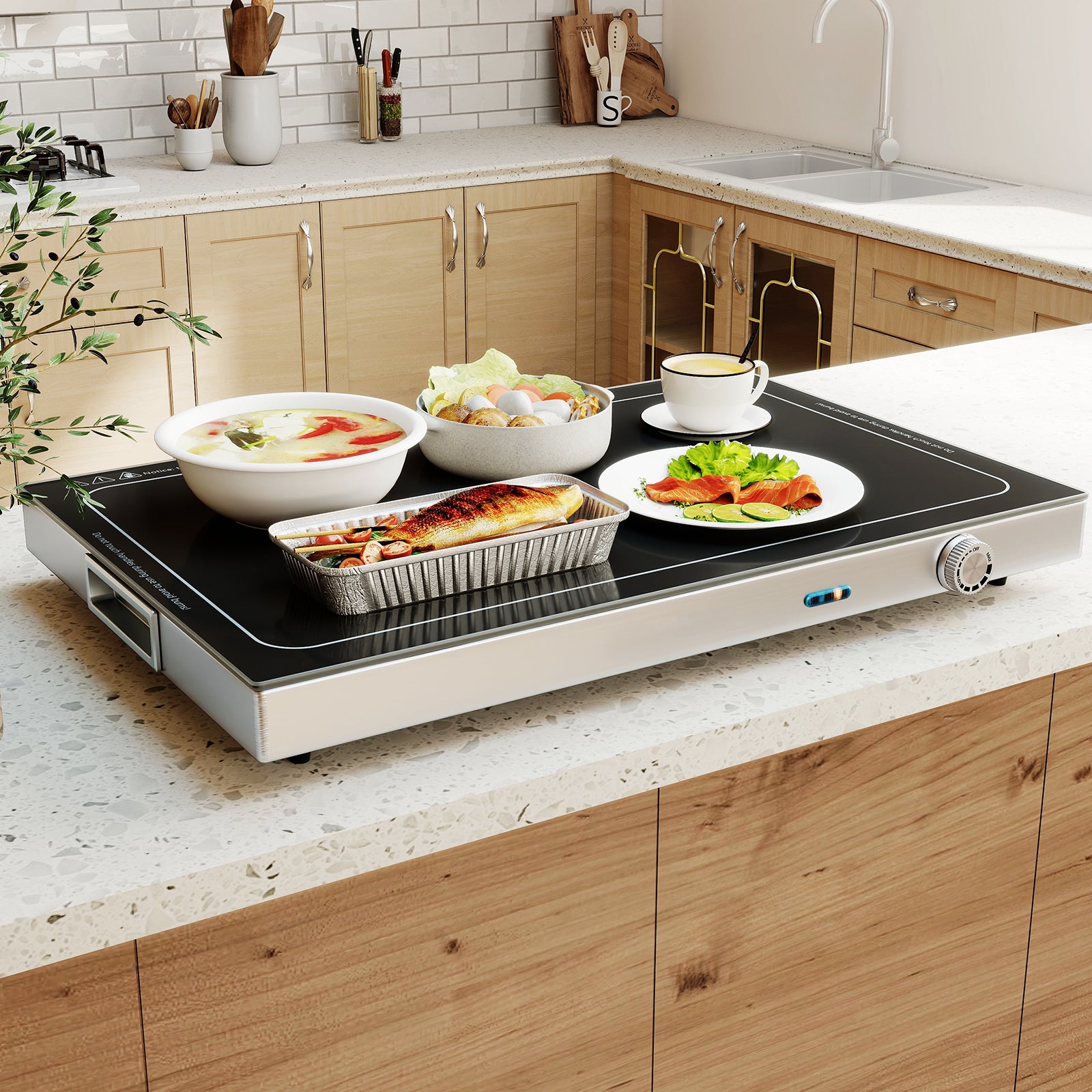 Electric Warming Tray with Adjustable Temperature and Built-In Handles Tempered Glass Food Warmers & Burners at Gallery Canada
