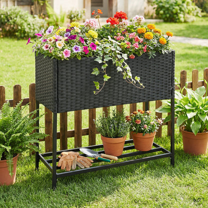 Elevated Garden Planter, Rattan Finish Bottom Shelf Raised Garden Beds at Gallery Canada