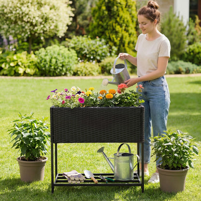 Elevated Garden Planter, Rattan Finish Bottom Shelf Raised Garden Beds at Gallery Canada