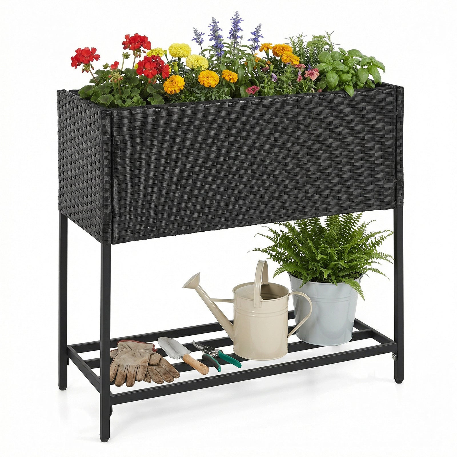 Elevated Garden Planter, Rattan Finish Bottom Shelf Raised Garden Beds at Gallery Canada