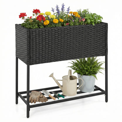 Elevated Garden Planter, Rattan Finish Bottom Shelf Raised Garden Beds at Gallery Canada