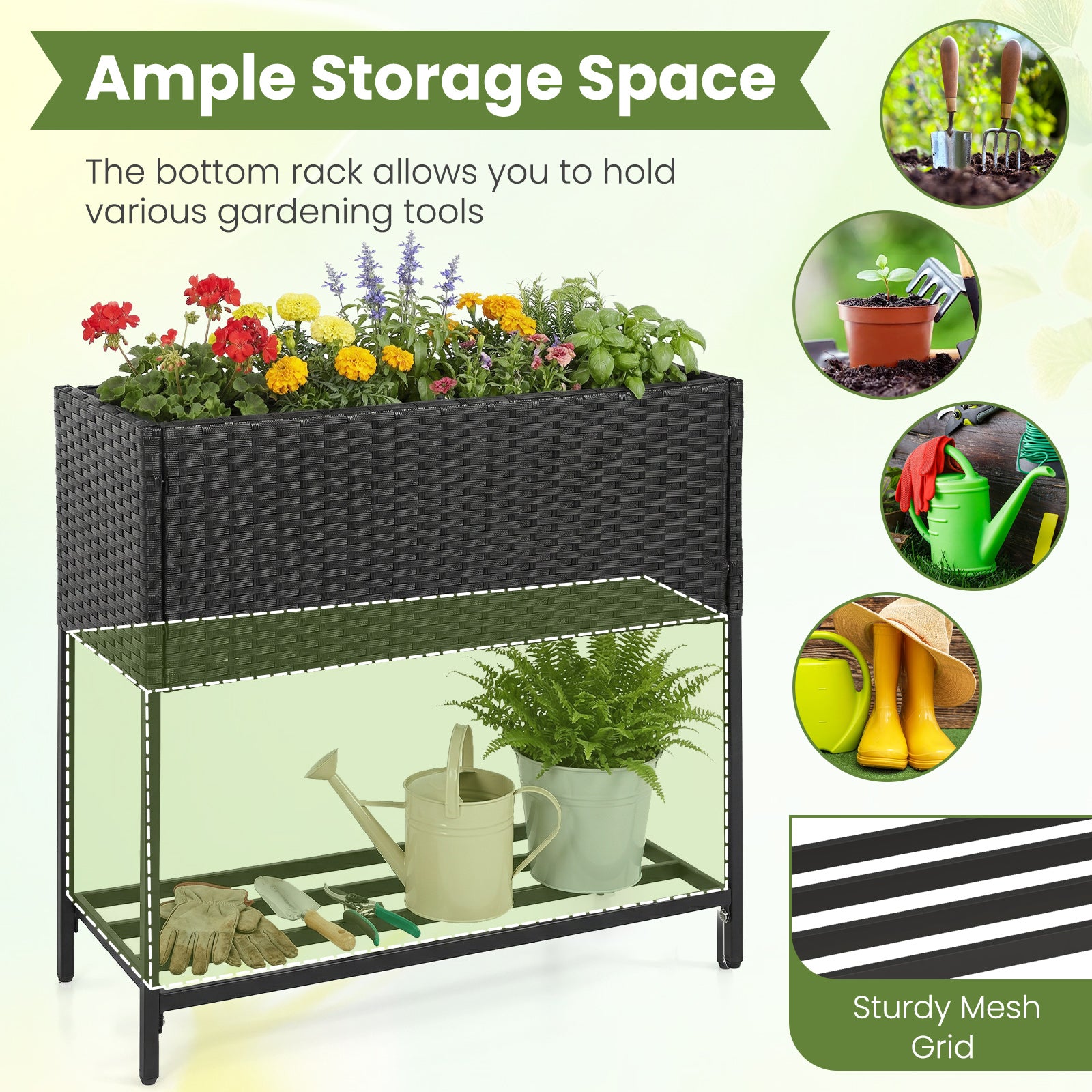 Elevated Garden Planter, Rattan Finish Bottom Shelf Raised Garden Beds at Gallery Canada