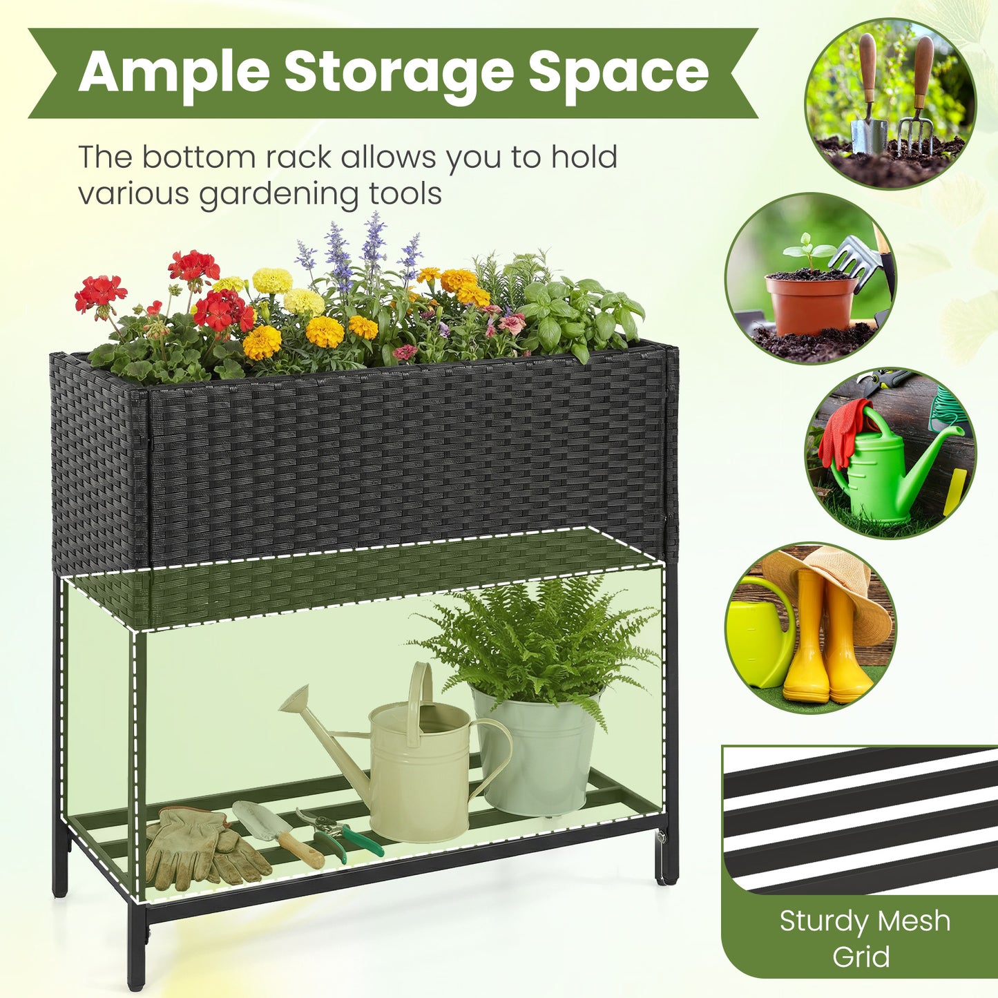 Elevated Garden Planter, Rattan Finish Bottom Shelf Raised Garden Beds at Gallery Canada