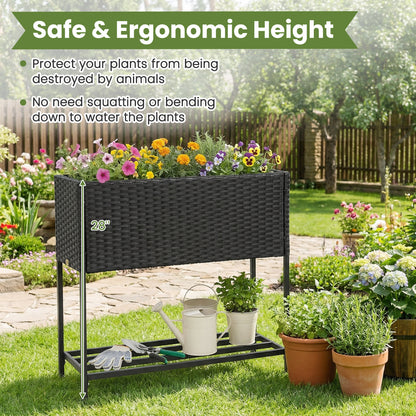 Elevated Garden Planter, Rattan Finish Bottom Shelf Raised Garden Beds at Gallery Canada