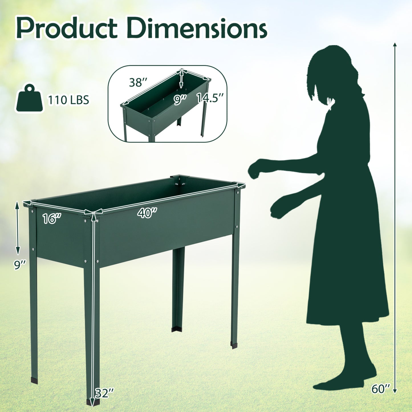 Metal Raised Garden Bed With Legs, Drainage Holes, Green Raised Garden Beds at Gallery Canada