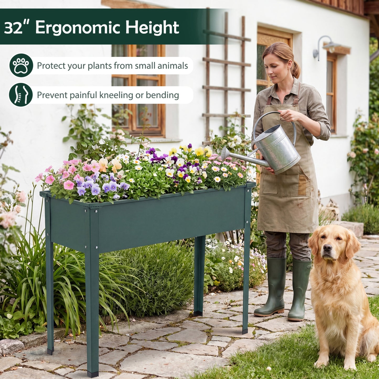 Metal Raised Garden Bed With Legs, Drainage Holes, Green Raised Garden Beds at Gallery Canada
