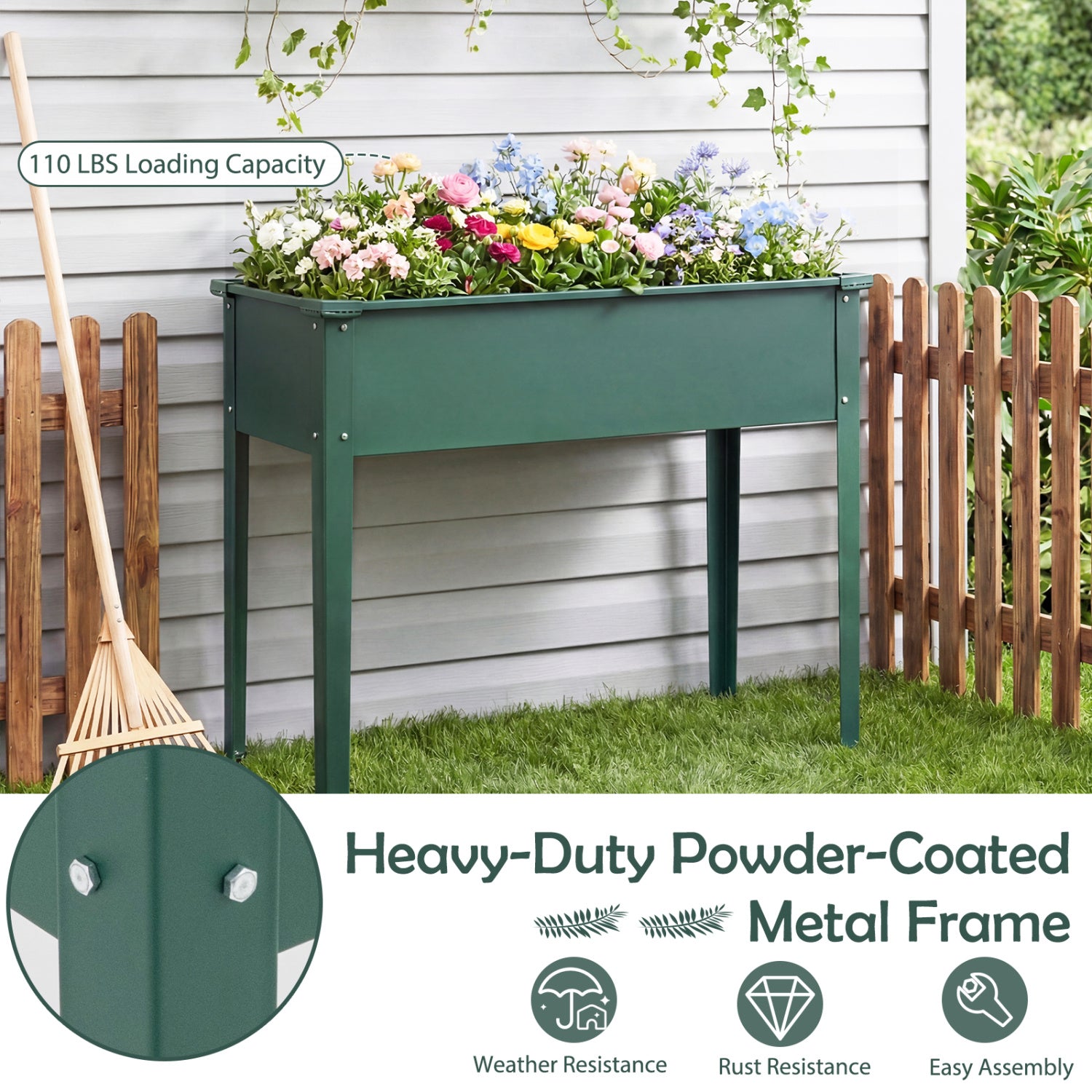 Metal Raised Garden Bed With Legs, Drainage Holes, Green Raised Garden Beds at Gallery Canada