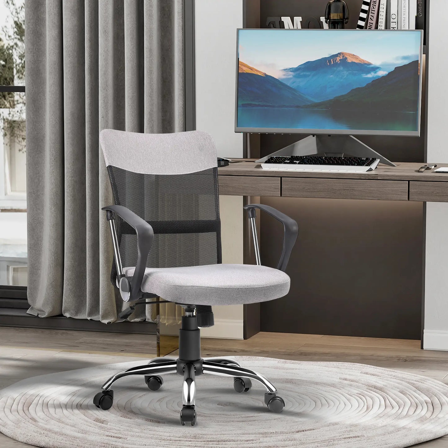 Mid Back Office Chair, Linen Mesh Desk Chair, Adjustable Height, Grey Executive & Manager Chairs at Gallery Canada