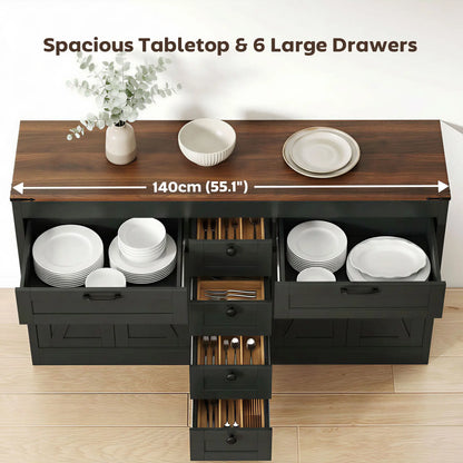 55" Sideboard Buffet Cabinet, Farmhouse Kitchen With Barn Doors, Black Bar Cabinets at Gallery Canada