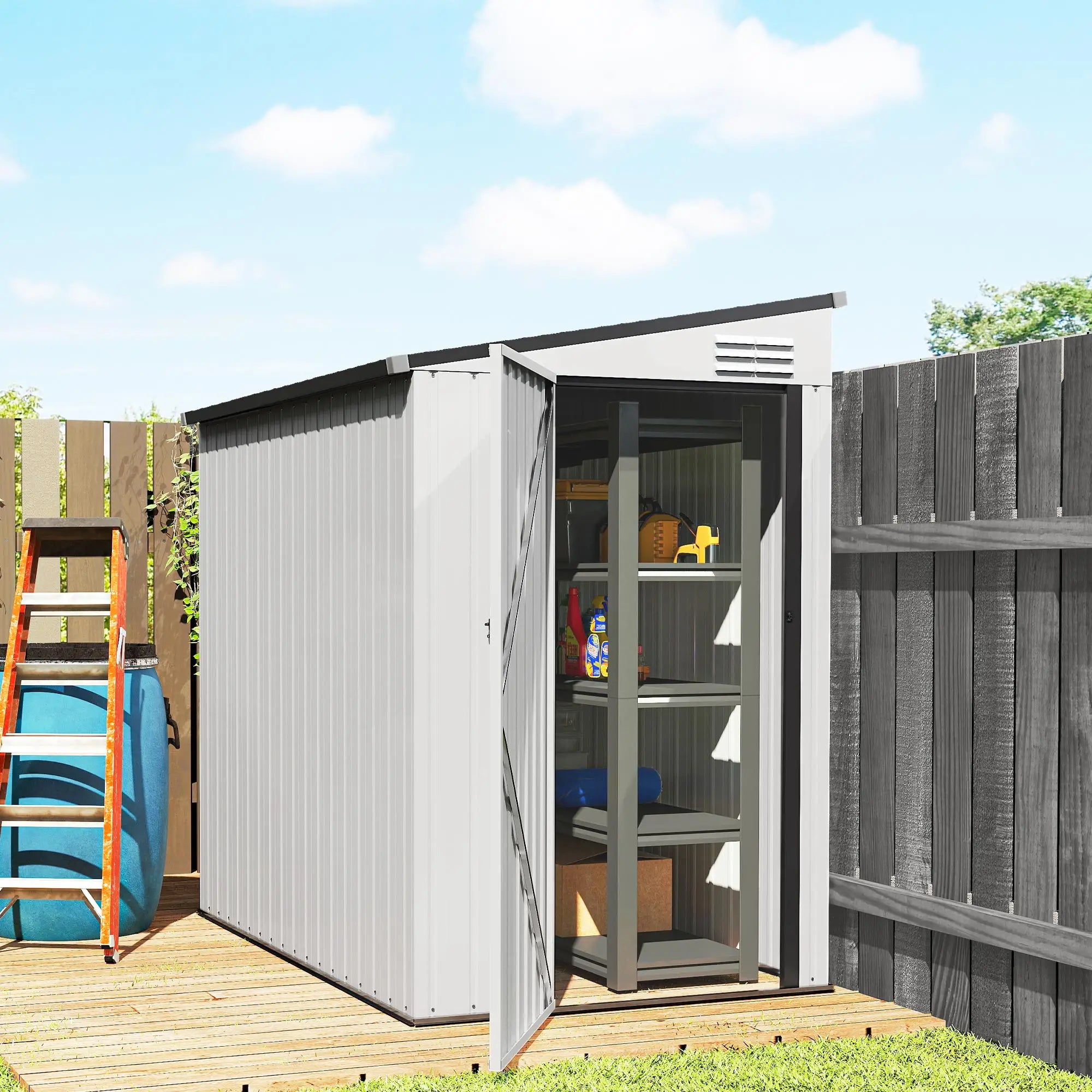 4.3' x 6.3' Metal Outdoor Storage Shed With Lockable Door, Dark Grey Sheds at Gallery Canada