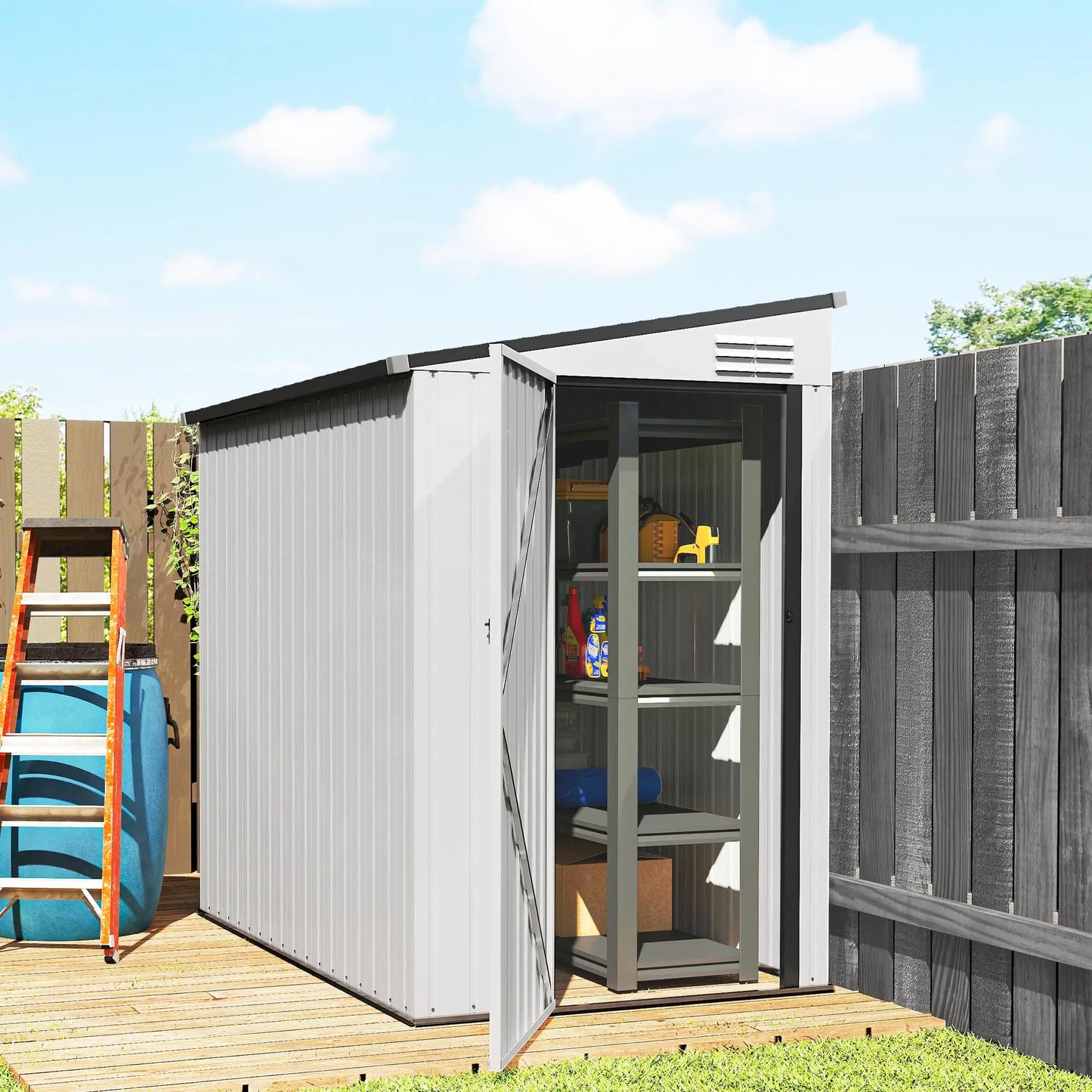 4.3' x 6.3' Metal Outdoor Storage Shed With Lockable Door, Dark Grey Sheds at Gallery Canada