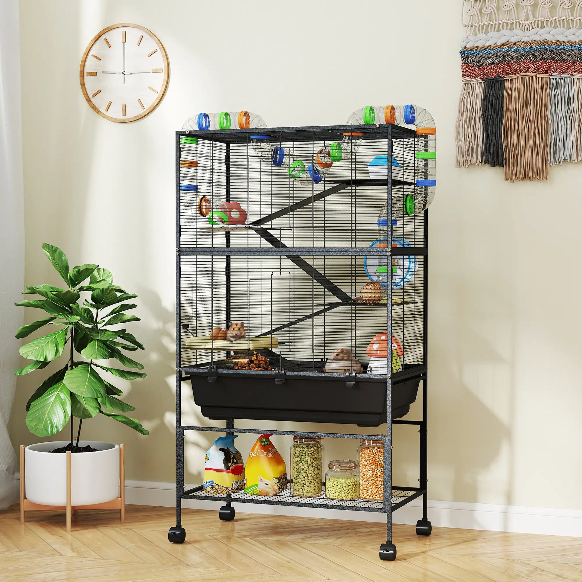 5 Tier Rolling Hamster Cage, 7" Deep Tray, Exercise Wheel, Tube System Hamster Cages at Gallery Canada