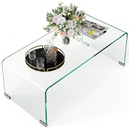 Clear Glass Coffee Table, Modern Rectangle Living Room Table, Safe Rounded Edges Coffee Tables at Gallery Canada