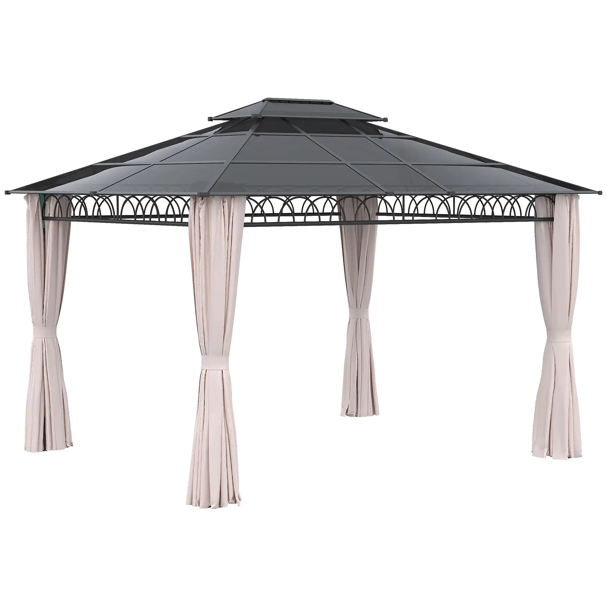 10' x 12' Hardtop Gazebo, Steel Frame, Nettings, Curtains, Khaki Gazebos at Gallery Canada