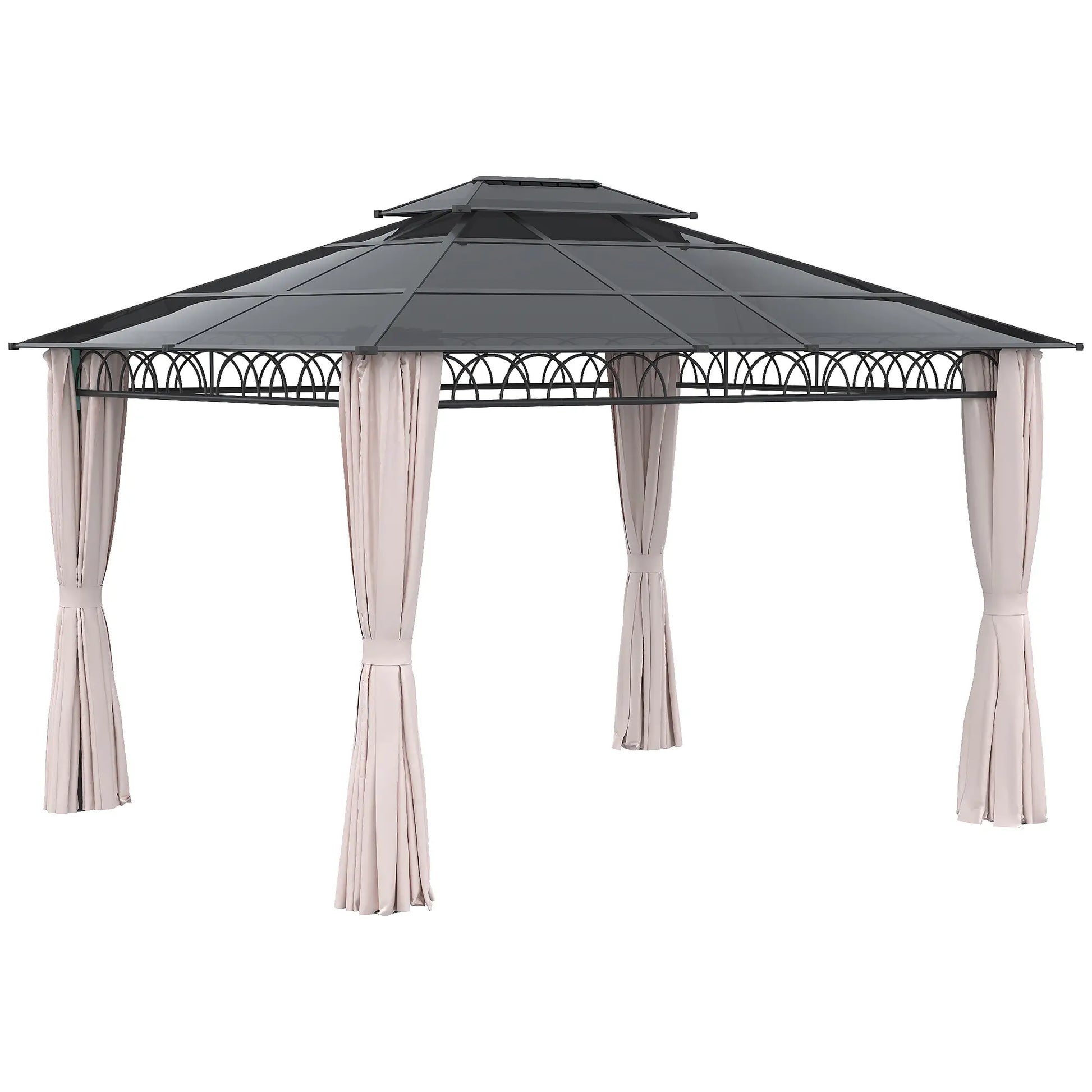 10' x 12' Hardtop Gazebo, Steel Frame, Nettings, Curtains, Khaki Gazebos at Gallery Canada