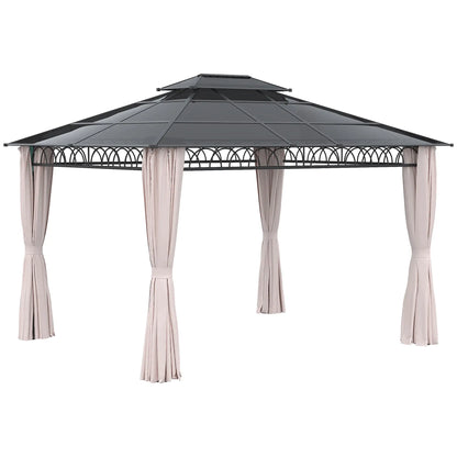 10' x 12' Hardtop Gazebo, Steel Frame, Nettings, Curtains, Khaki Gazebos at Gallery Canada