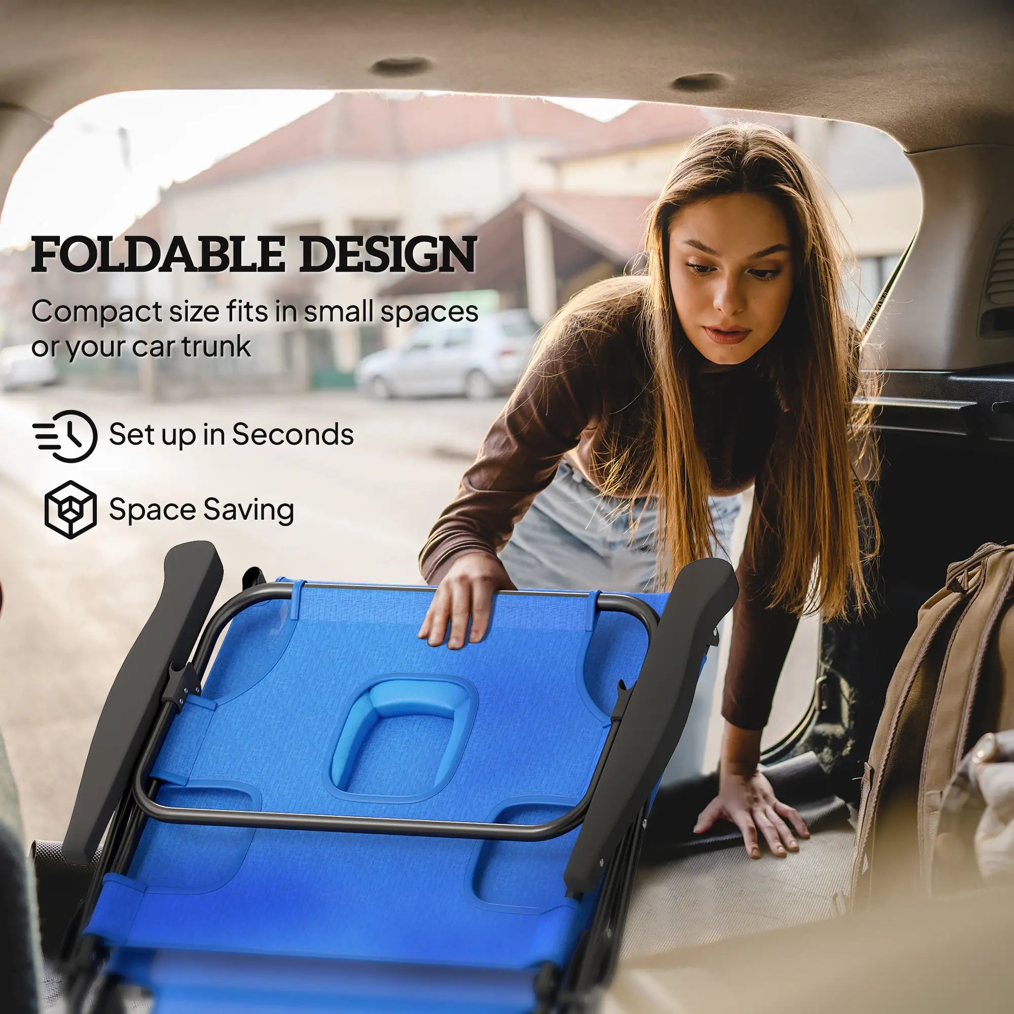 Folding Lounge Chair, Reclining Back, Dark Blue Lounger Chairs at Gallery Canada