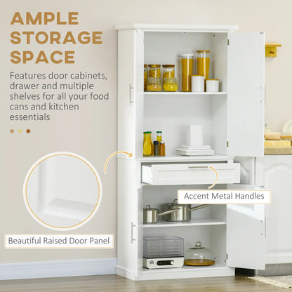 72" Kitchen Pantry Cabinet, 4-Door with Drawer, Adjustable Shelves, White Kitchen Pantry Cabinets at Gallery Canada