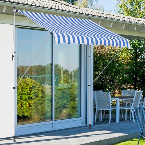 6.6'x5' Manual Retractable Patio Awning Window Door Sun Shade Deck Canopy Shelter Water Resistant UV Protector Blue
