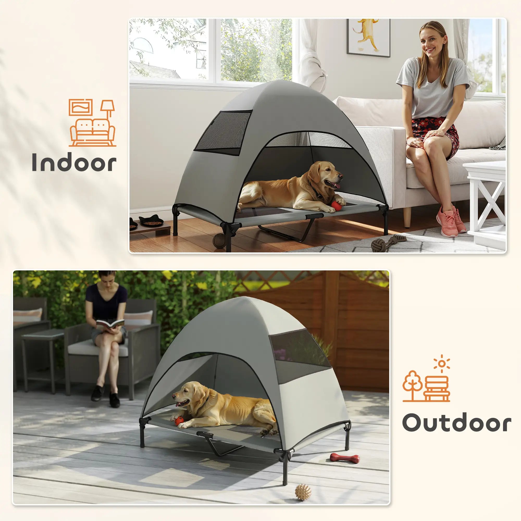 Elevated Dog Bed With Canopy, Washable Mesh, Steel Frame, 41.7