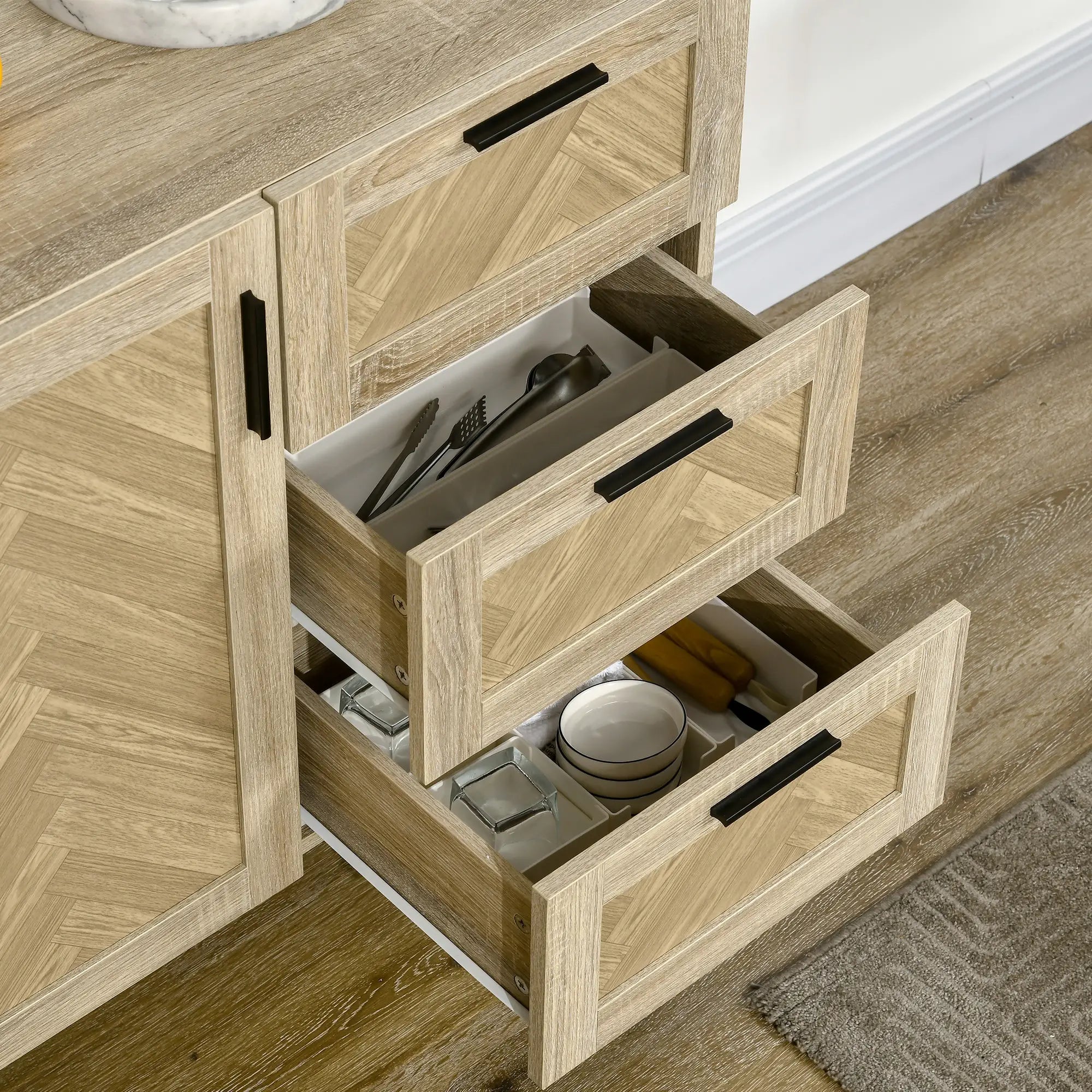 Buffet Cabinet, Coffee Bar with Drawers, Adjustable Shelves, Oak Bar Cabinets at Gallery Canada