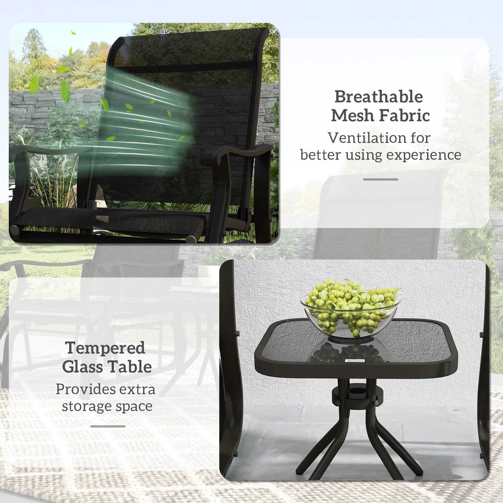 3PCs Gliding Rocking Chair, Bistro Tea Table Set, Black Outdoor Gliders at Gallery Canada