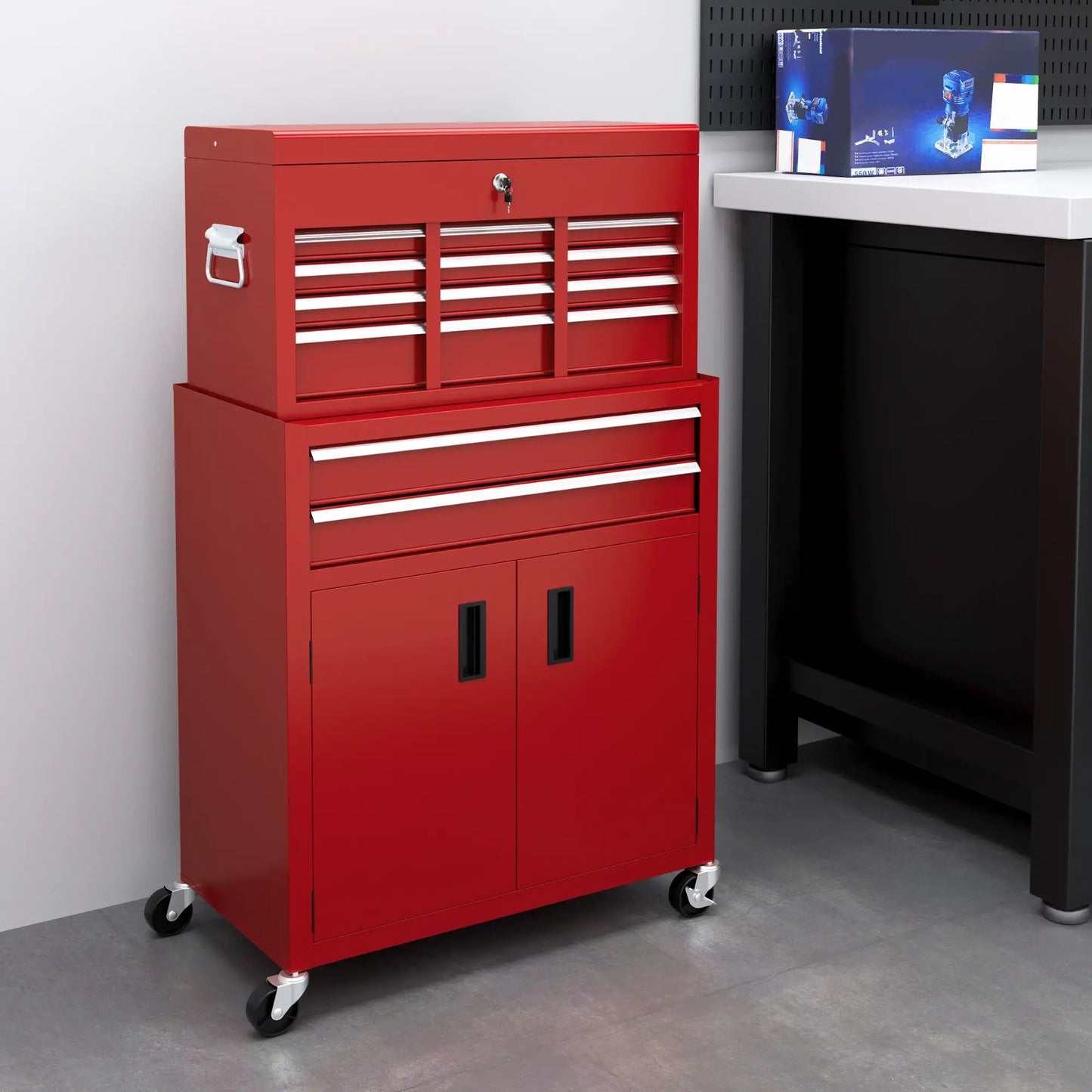 6-Drawer Rolling Tool Chest, 2 in 1 Lockable Storage Cabinet, Red Tool Organizers at Gallery Canada
